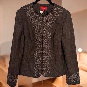 Vintage 1990’s Oscar‎ De La Renta Embroidered Jacket Linen Blend Size 12
